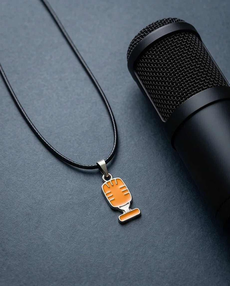 Silver Retro Orange Microphone Necklace