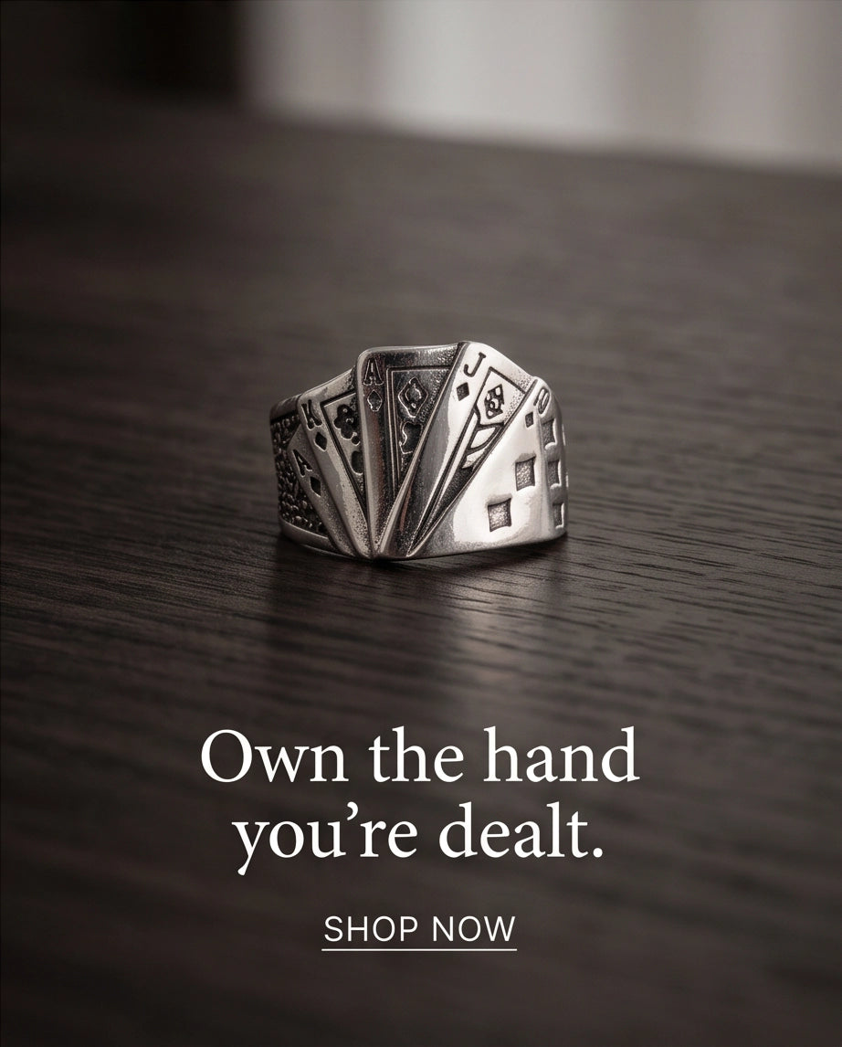 Royal Flush Playing Cards Band Silver Ring