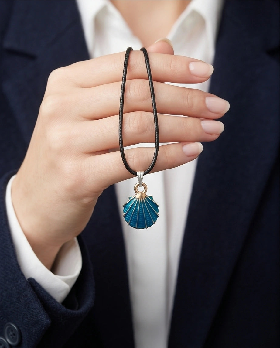 Ocean Teal Scallop Shell Pendant