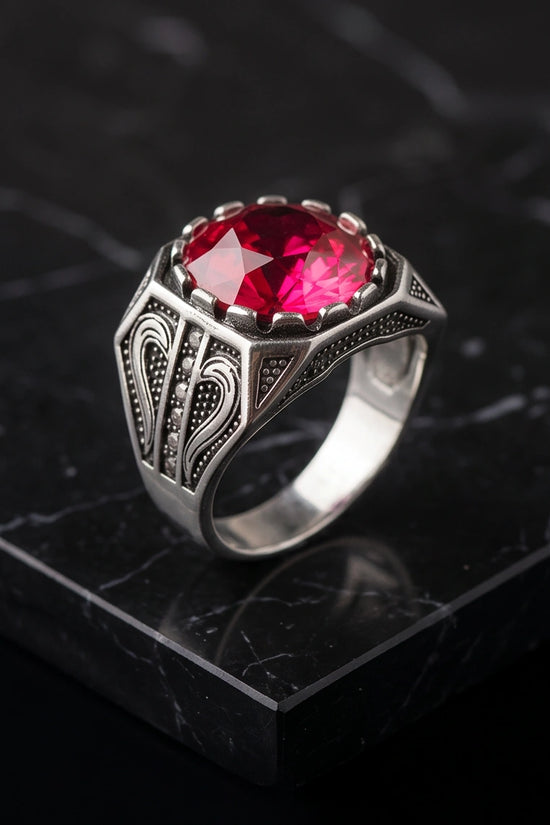 Crimson Shield Ruby Signet Ring