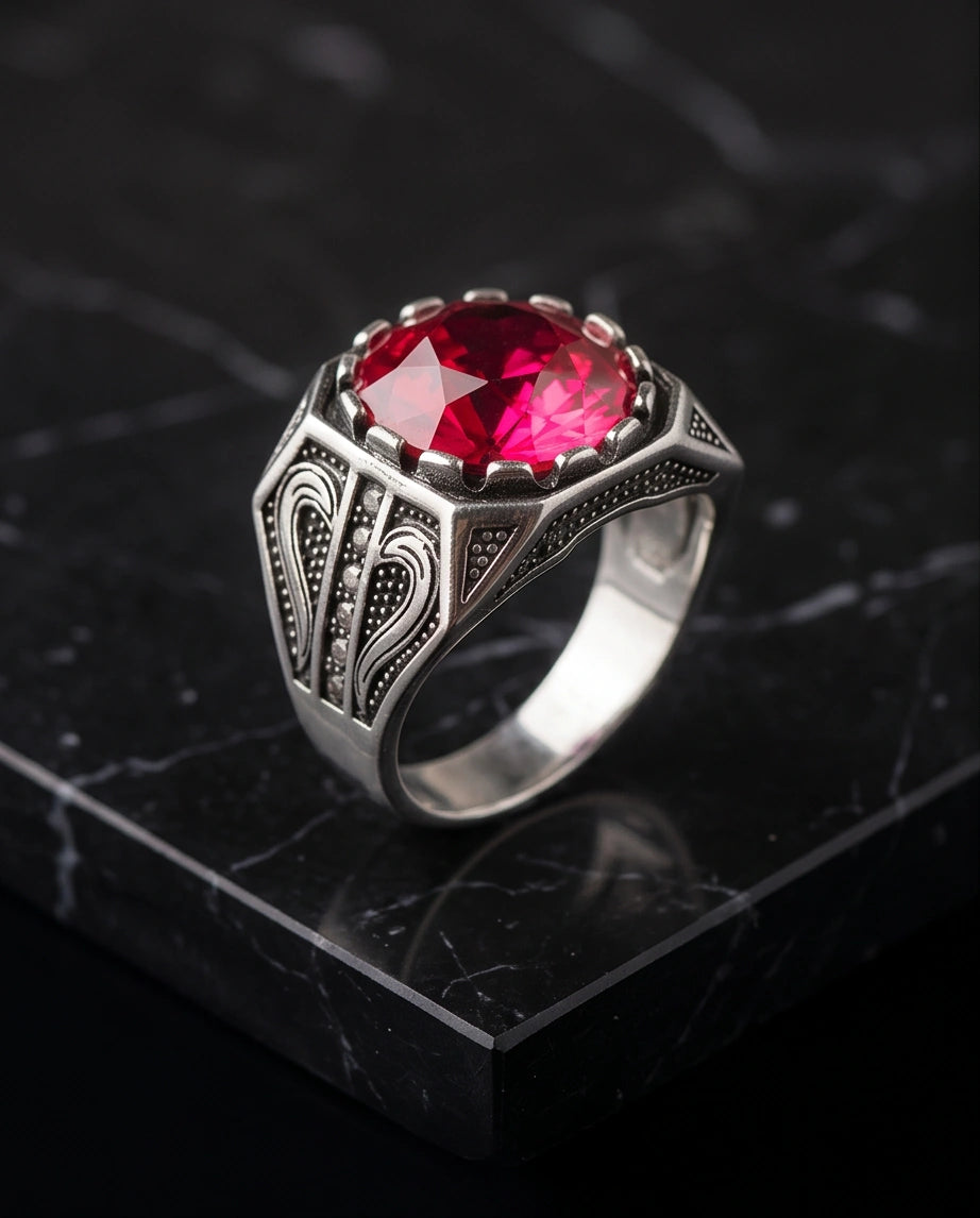Crimson Shield Ruby Signet Ring