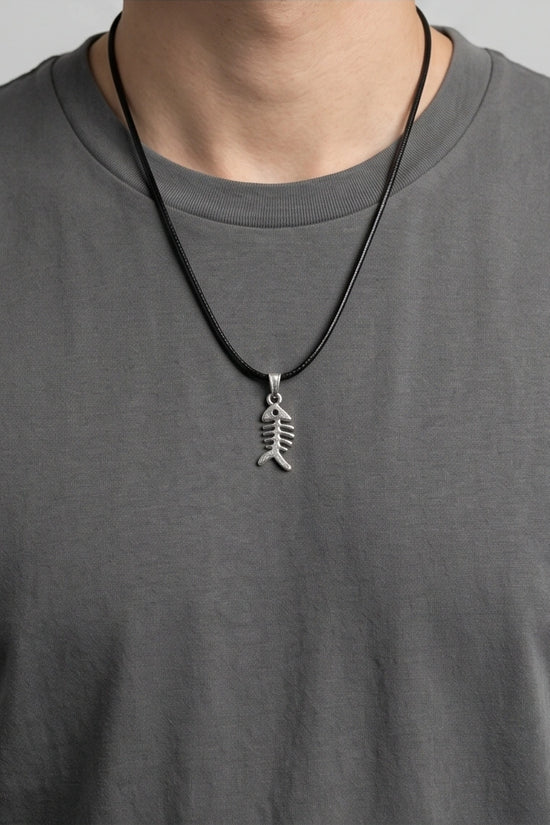 Silver Quirky Fishbone Pendant Necklace