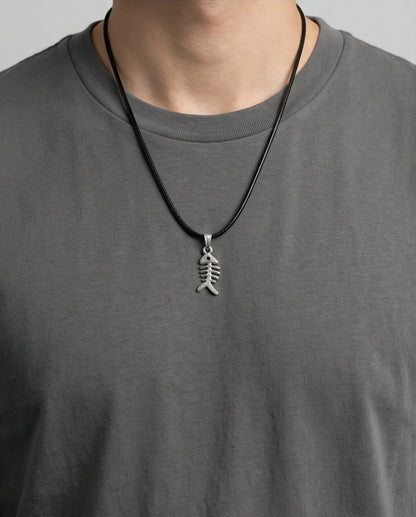Silver Quirky Fishbone Pendant Necklace