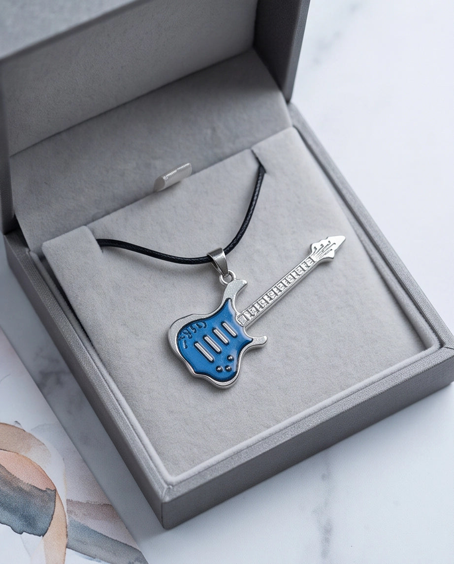 Blue and Silver Electric Guitar Cord Necklace