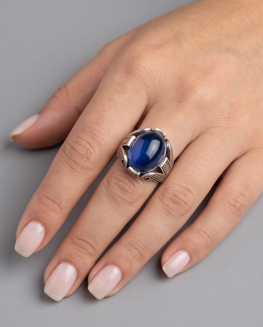 Cobalt Eclipse Stippled Signet Ring