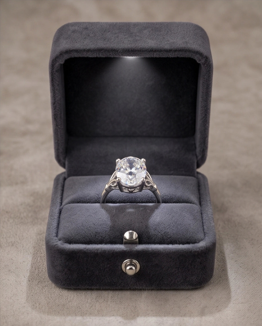 Silver Oval Clear Quartz Vintage Solitaire Ring