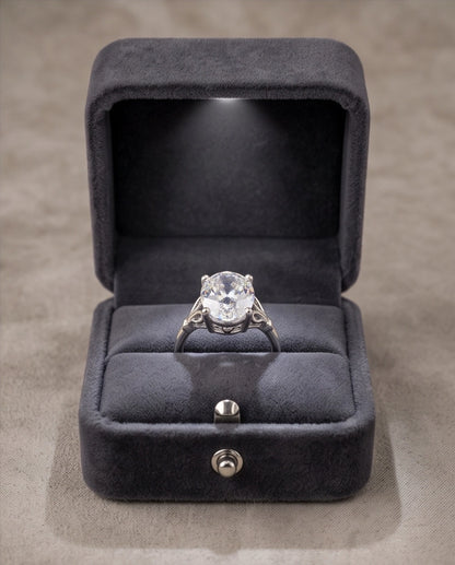 Silver Oval Clear Quartz Vintage Solitaire Ring