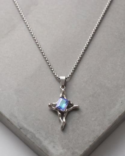 Silver Blue-Purple Gemstone Gothic Cross Pendant Necklace
