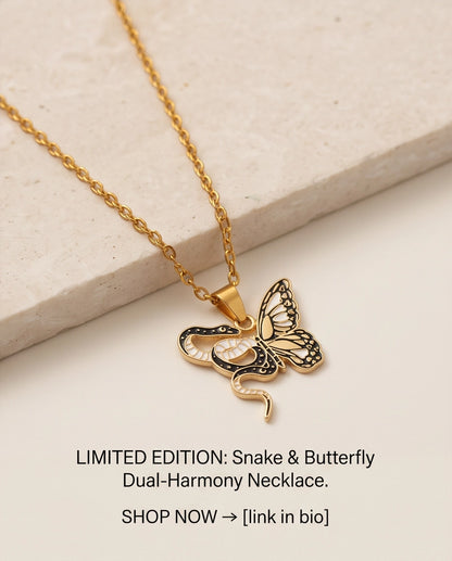 Gold Snake & Butterfly Celestial Enamel Pendant Necklace
