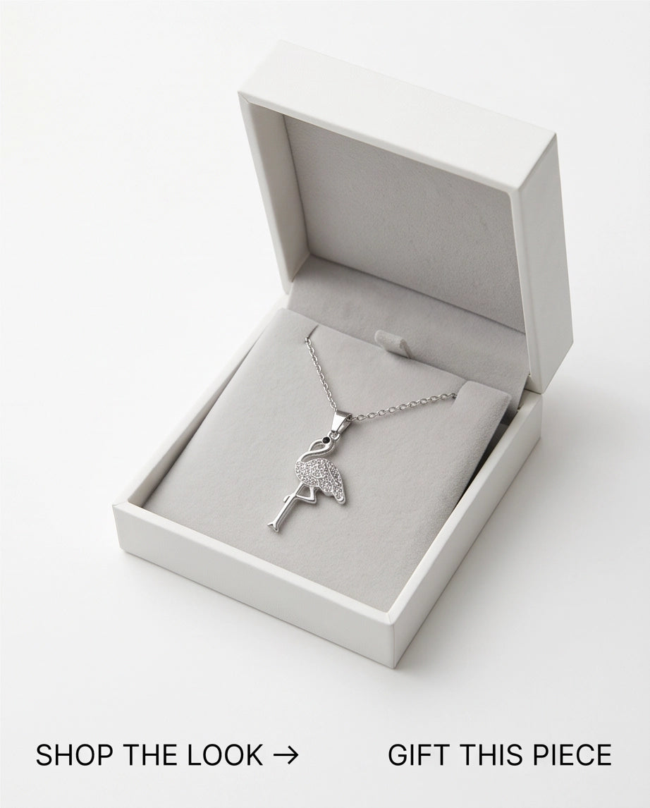 Silver Crystal Paved Flamingo Pendant Necklace