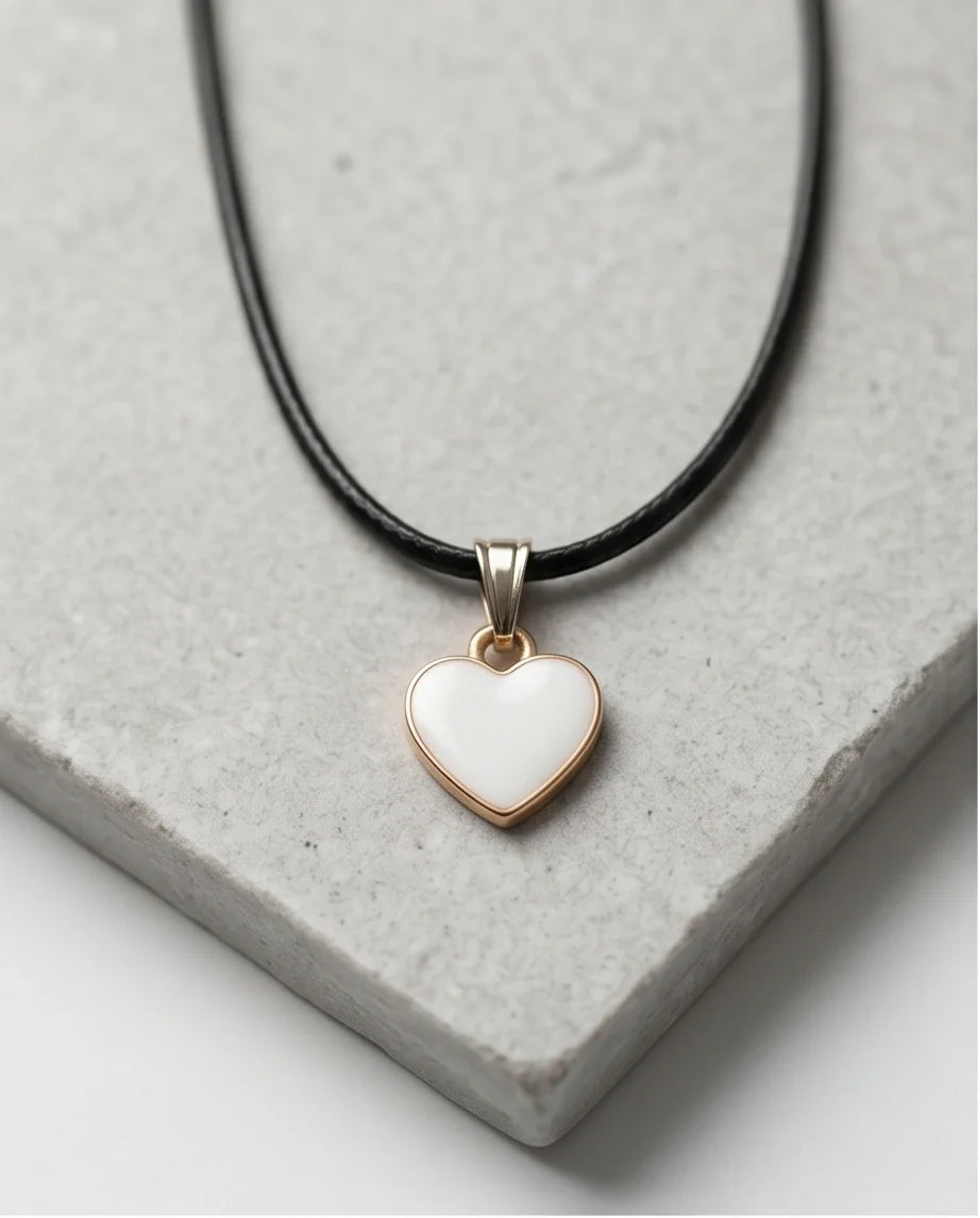 Gold and White Classic Heart Necklace