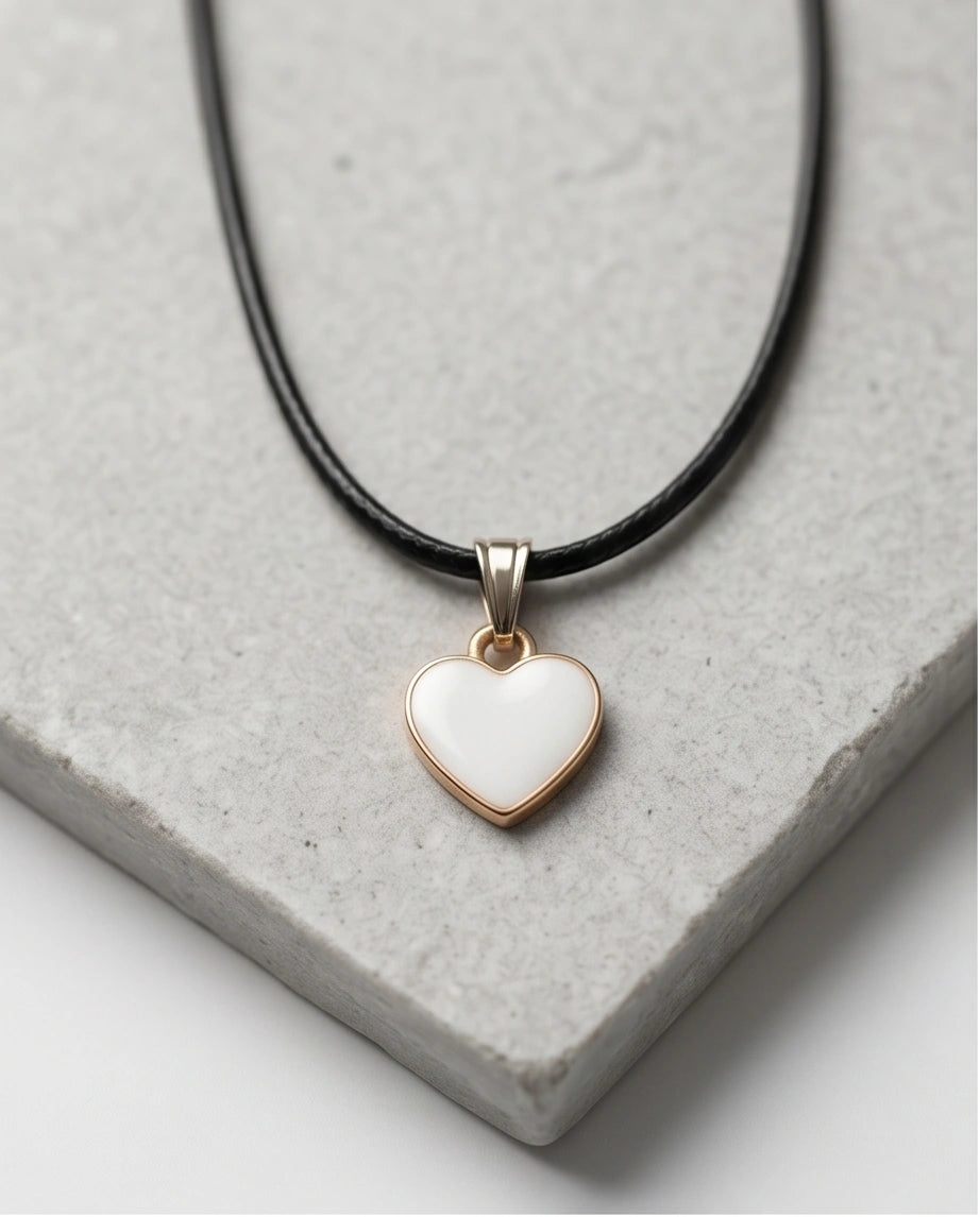 Gold and White Classic Heart Necklace