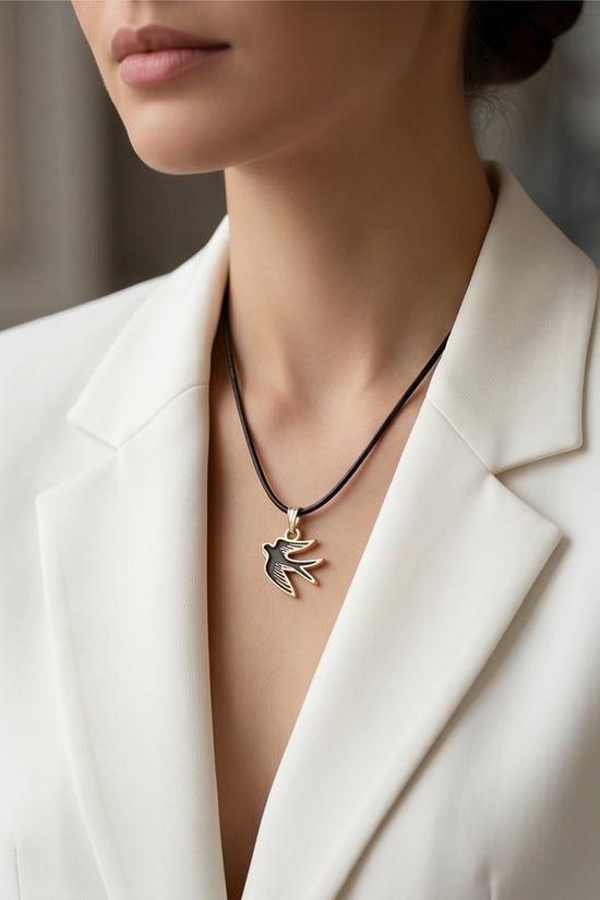 Gold and Black Soaring Swallow Necklace