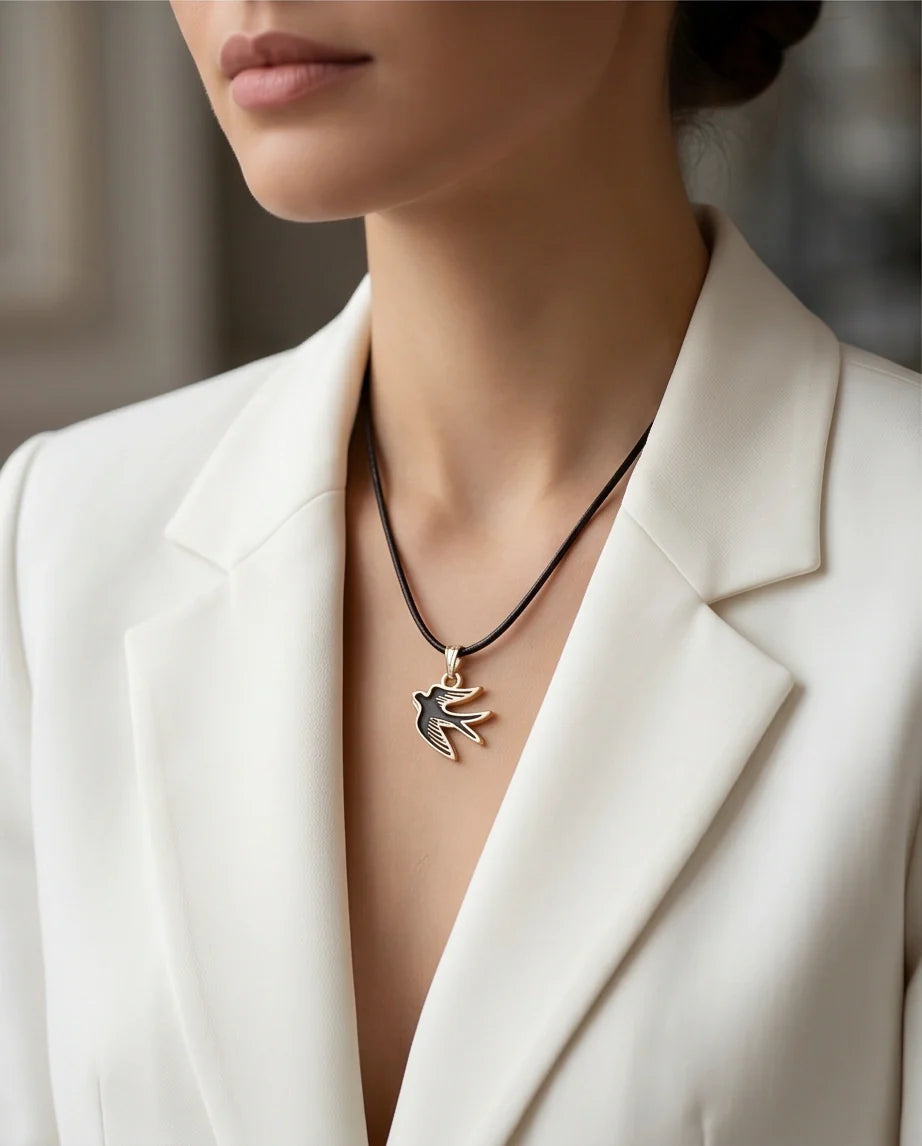 Gold and Black Soaring Swallow Necklace