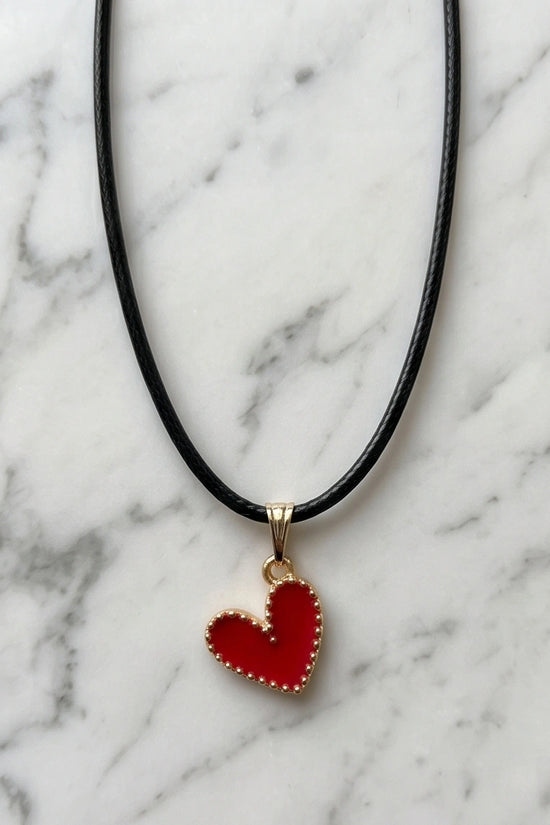 Gold and Textured Red Heart Necklace