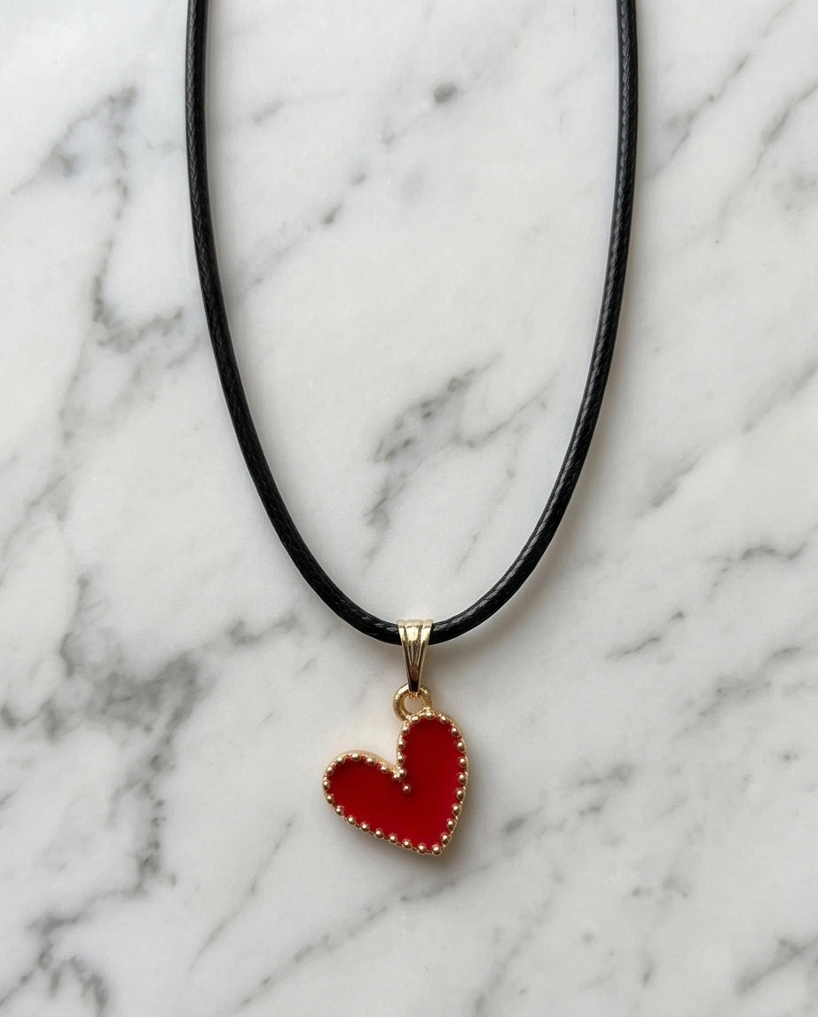 Gold and Textured Red Heart Necklace