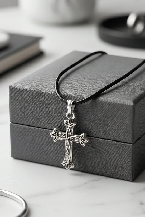 Silver Ornate Filigree Cross Necklace