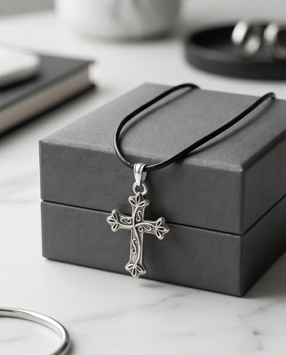 Silver Ornate Filigree Cross Necklace