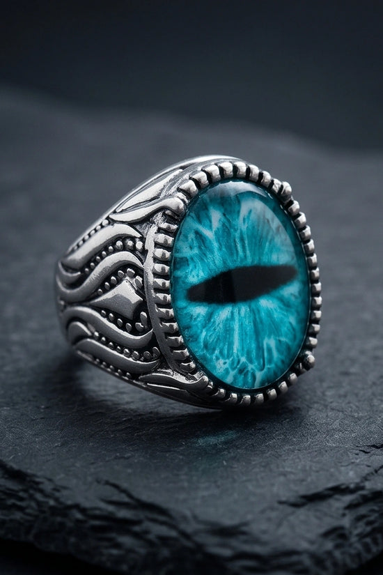 Vintage Sterling Silver Turquoise Dragon's Eye Statement Ring