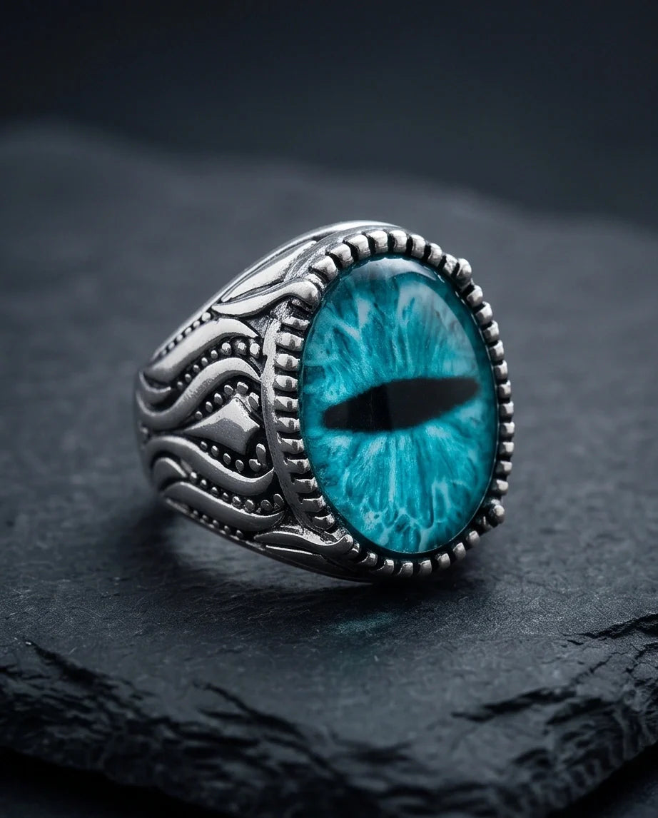 Vintage Sterling Silver Turquoise Dragon's Eye Statement Ring