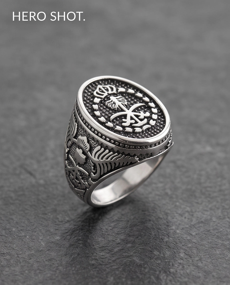 Royal Crest Stippled Signet Ring