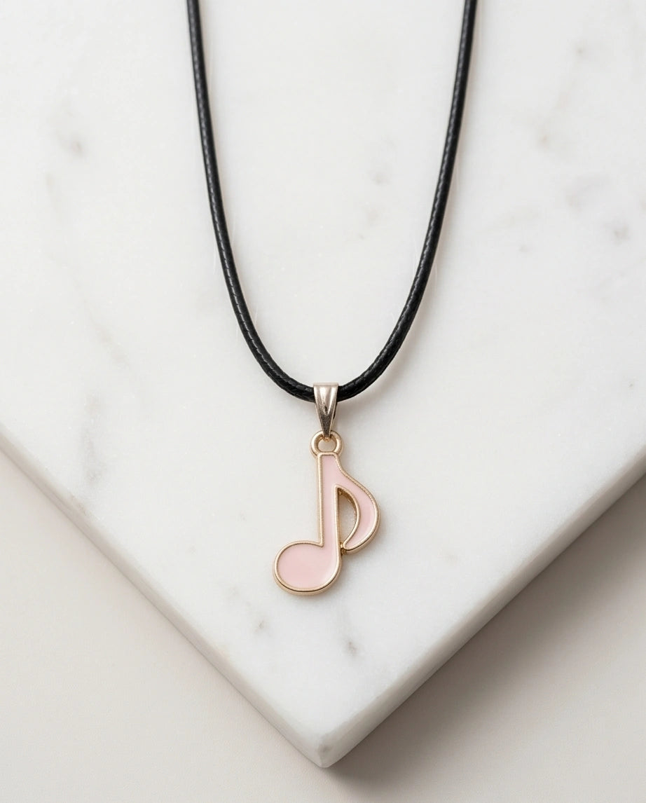 Gold and Pink Eighth Note Necklace