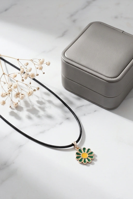 Gold and Green Sunflower Pendant Necklace