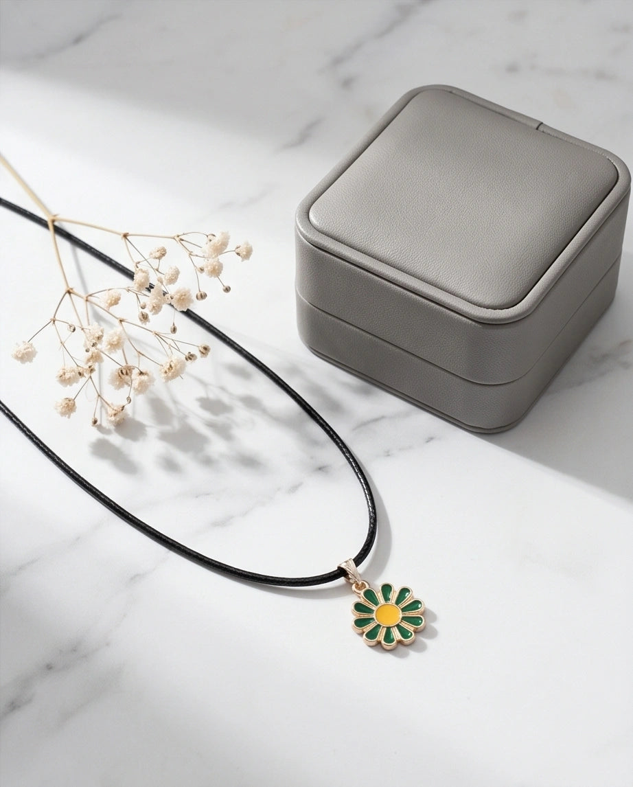 Gold and Green Sunflower Pendant Necklace