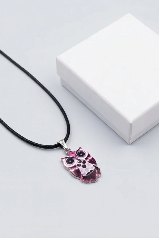 Elegant Magenta Owl Totem Pendant Necklace