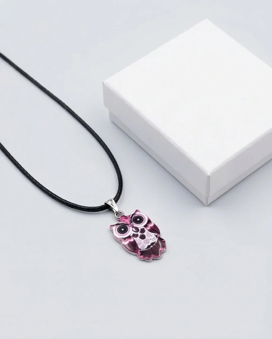 Elegant Magenta Owl Totem Pendant Necklace