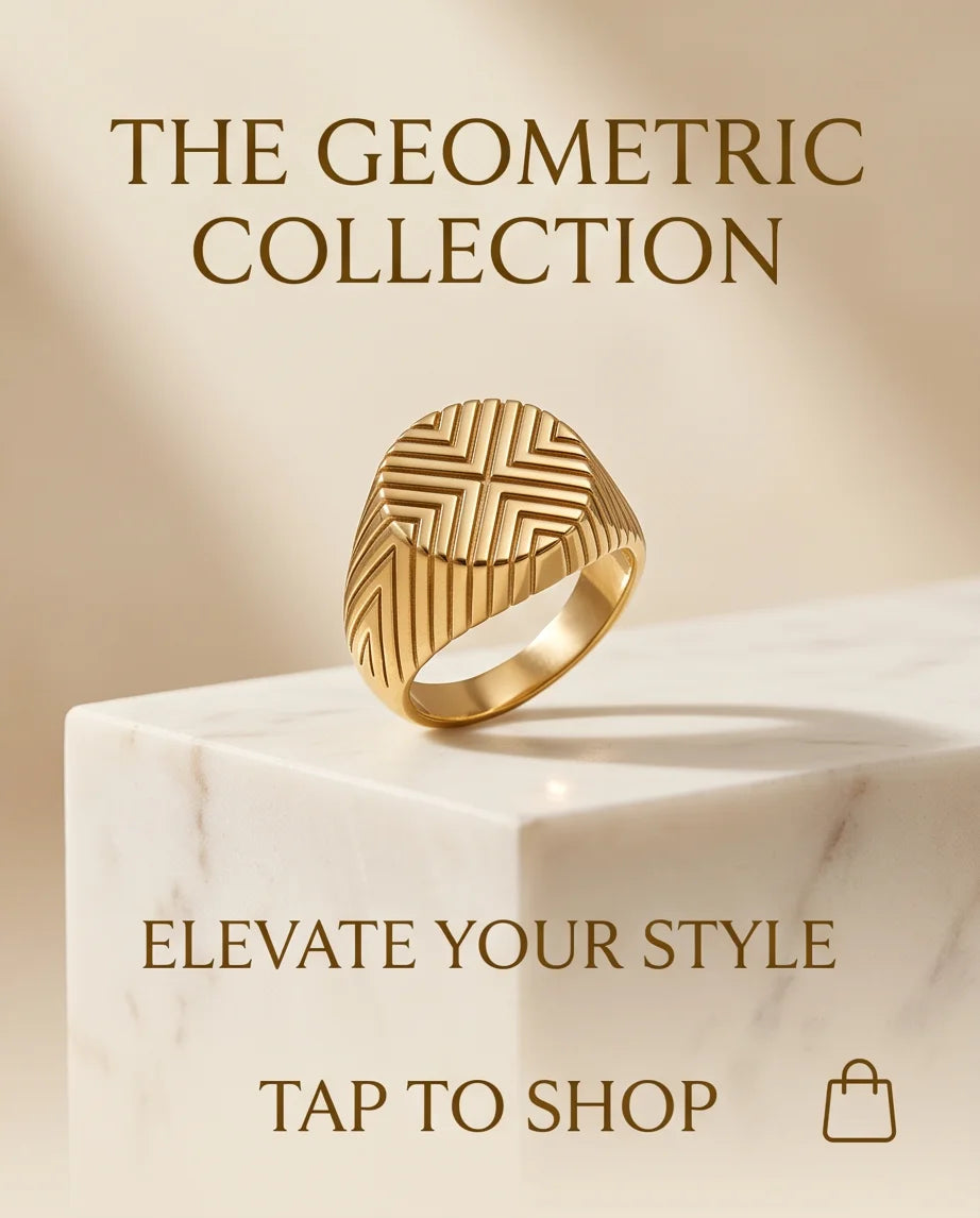 Radiant Chevron Geometric Gold Signet Ring