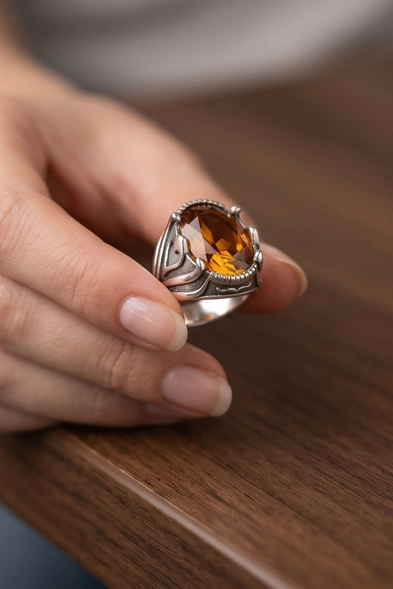 Sovereign Amber Hearth Silver Ring