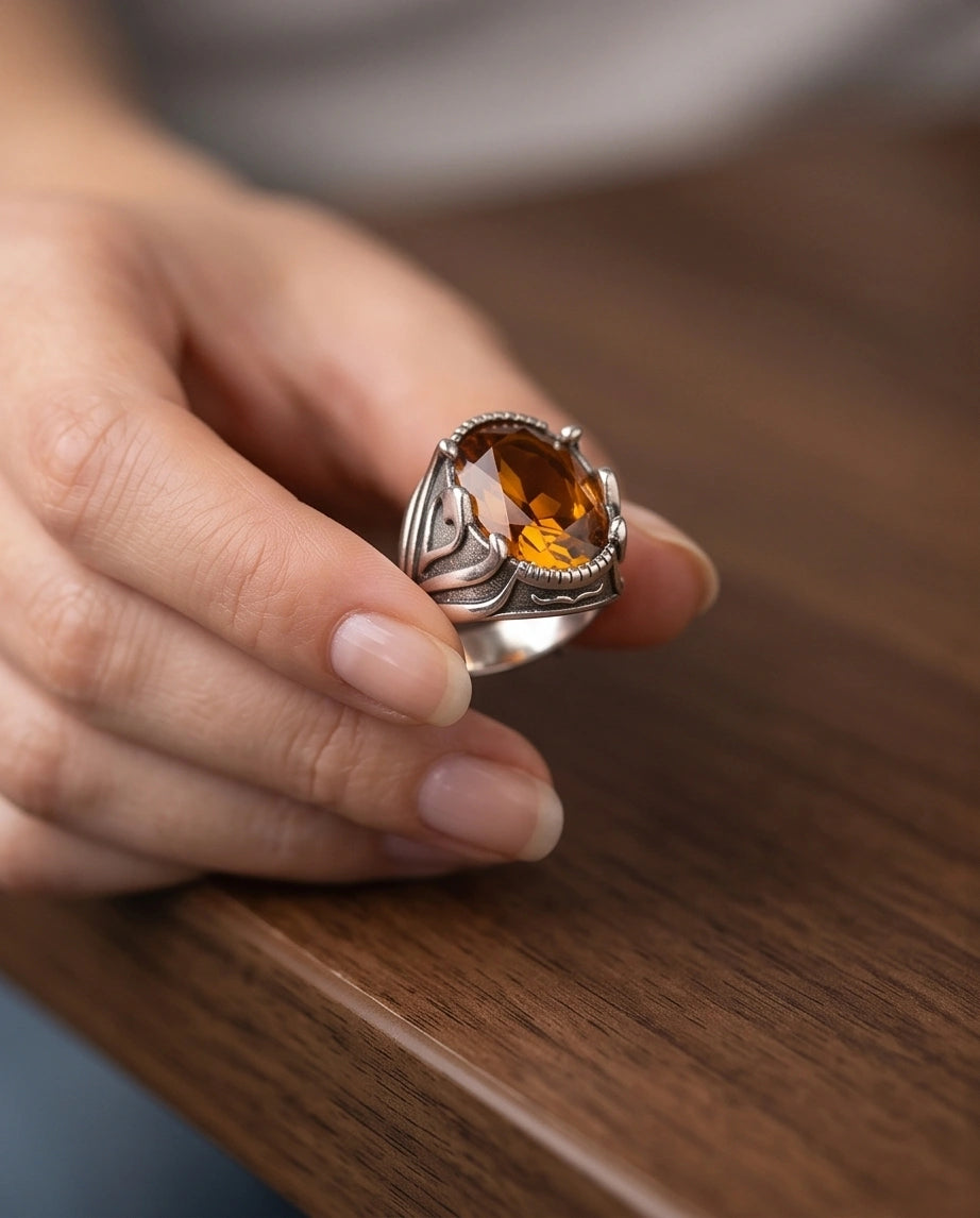 Sovereign Amber Hearth Silver Ring