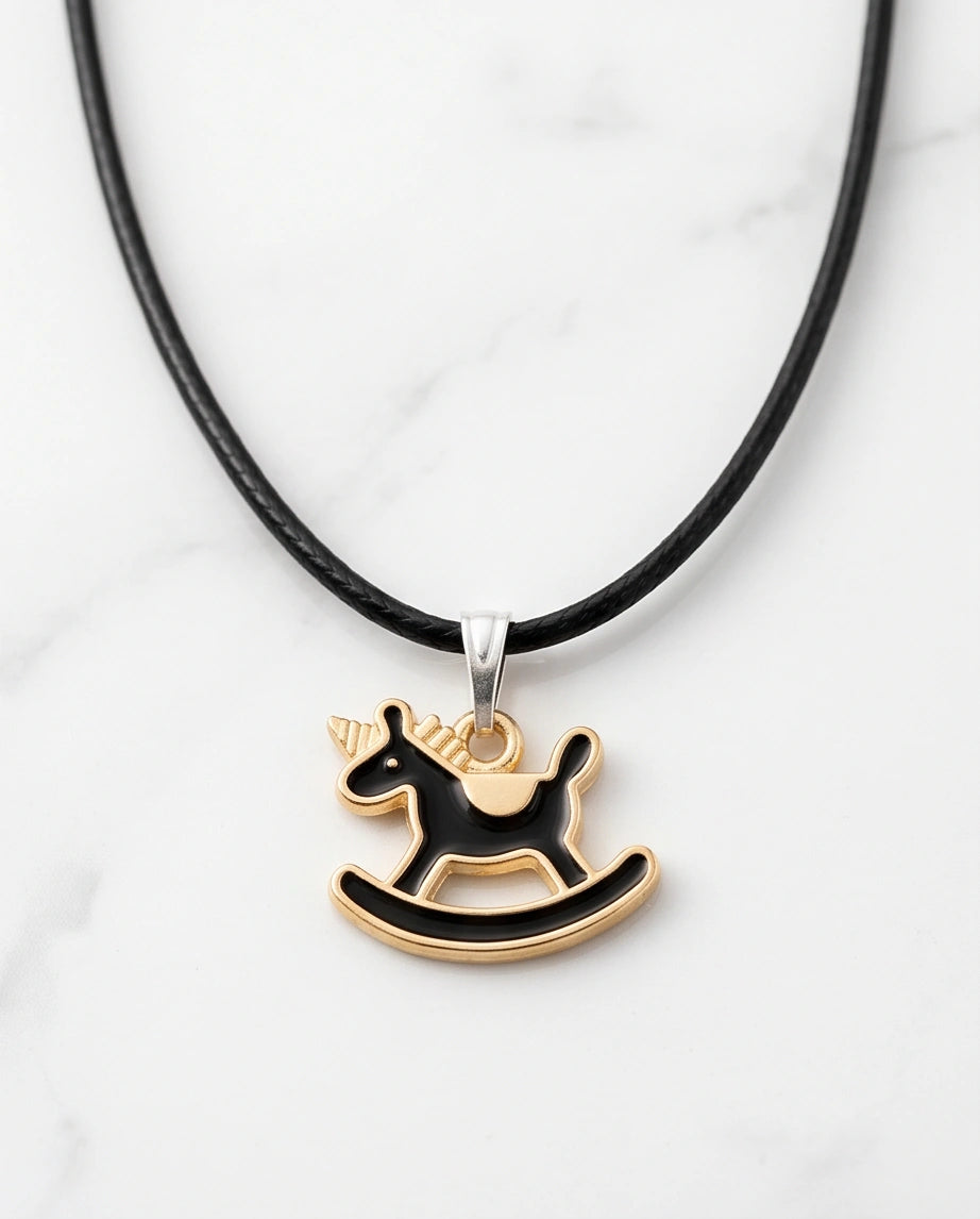 Gold and Black Rocking Horse Necklace