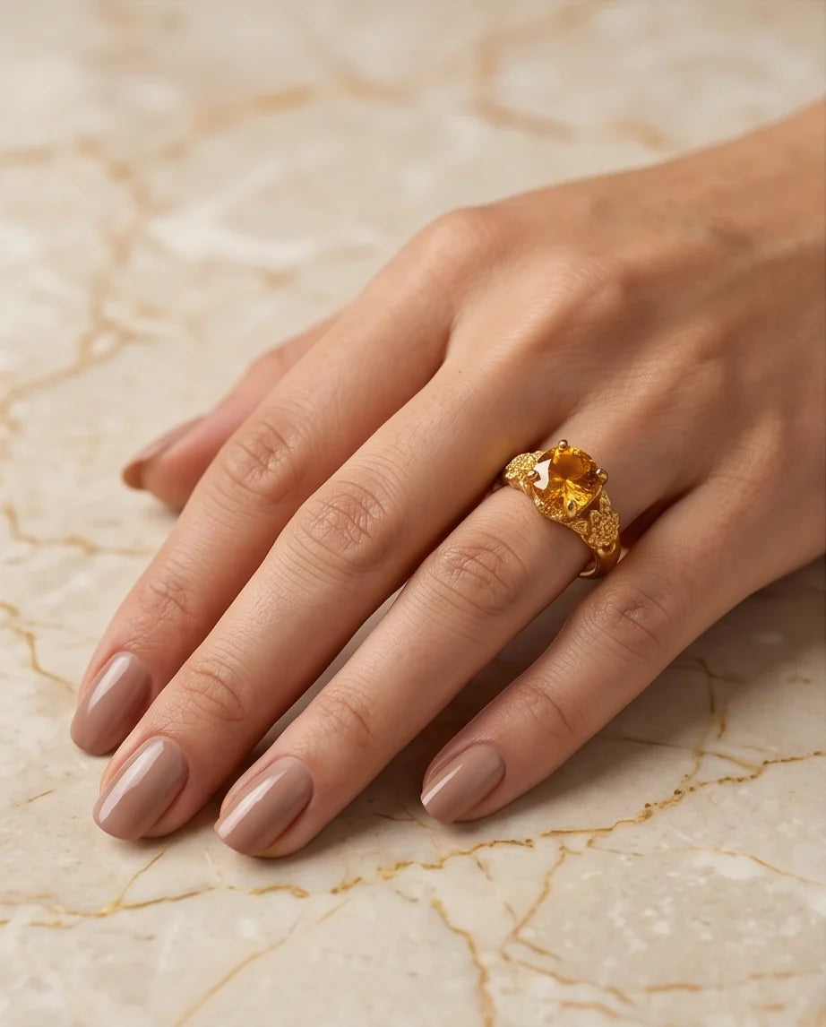 Golden Amber Botanical Blossom Ring