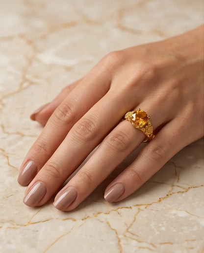 Golden Amber Botanical Blossom Ring