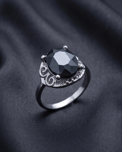 Silver Oval Onyx Filigree Solitaire Ring