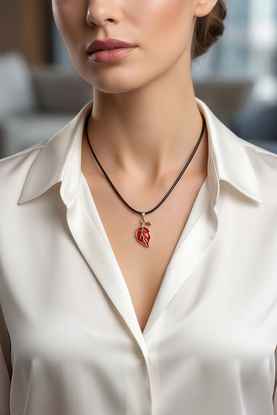Gold and Red Leaf Pendant Necklace
