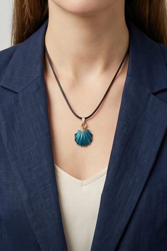 Ocean Teal Scallop Shell Pendant