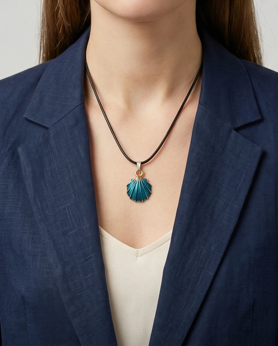 Ocean Teal Scallop Shell Pendant
