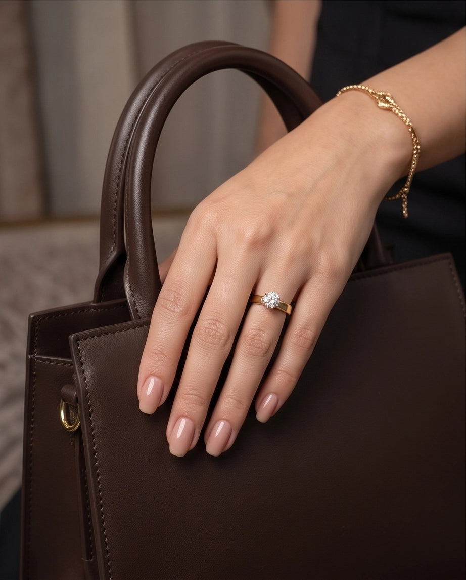 Gold Round Gemstone Classic Solitaire Ring