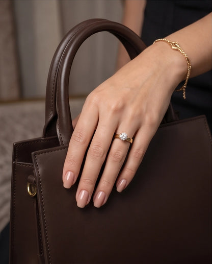 Gold Round Gemstone Classic Solitaire Ring