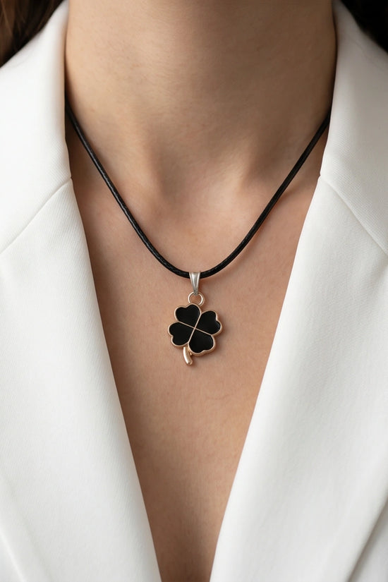 Gold and Black Four-Leaf Clover Necklace