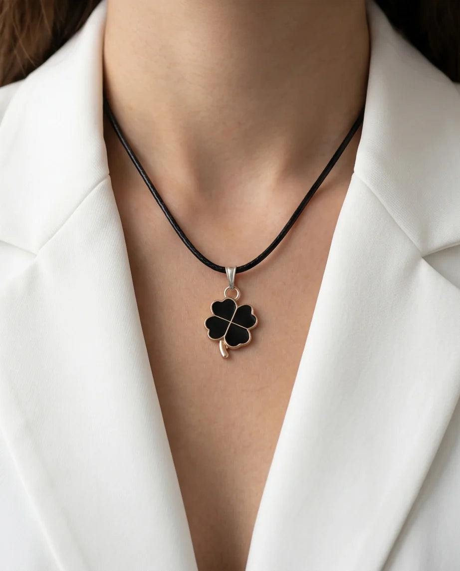 Gold and Black Four-Leaf Clover Necklace