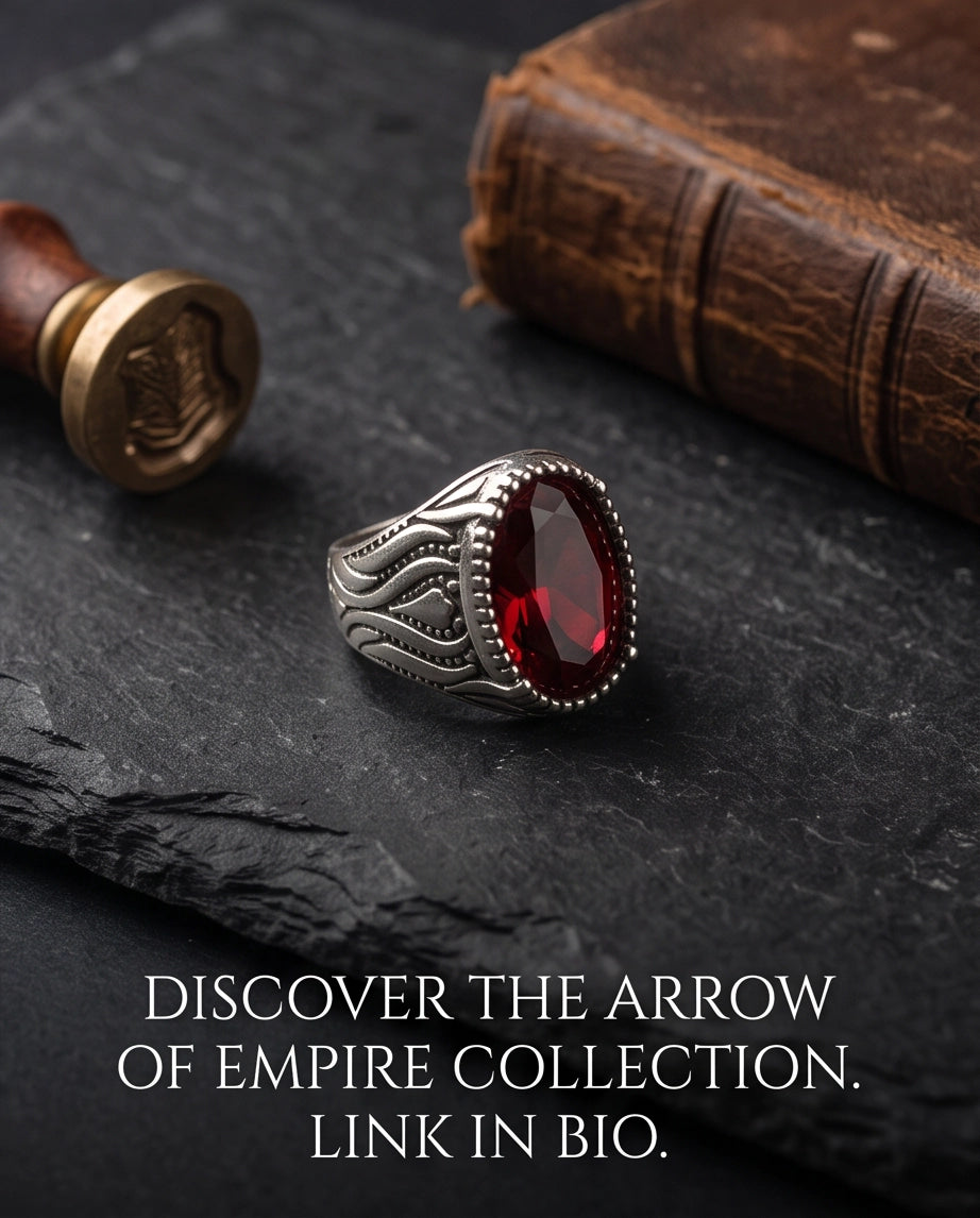 Garnet Gemstone Beaded Frame Flame Silver Ring