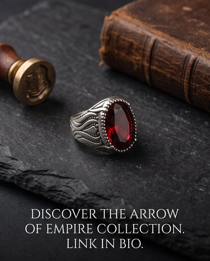 Garnet Gemstone Beaded Frame Flame Silver Ring