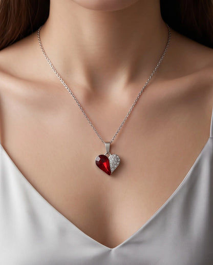 Silver Ruby Heart Pavé Pendant Necklace