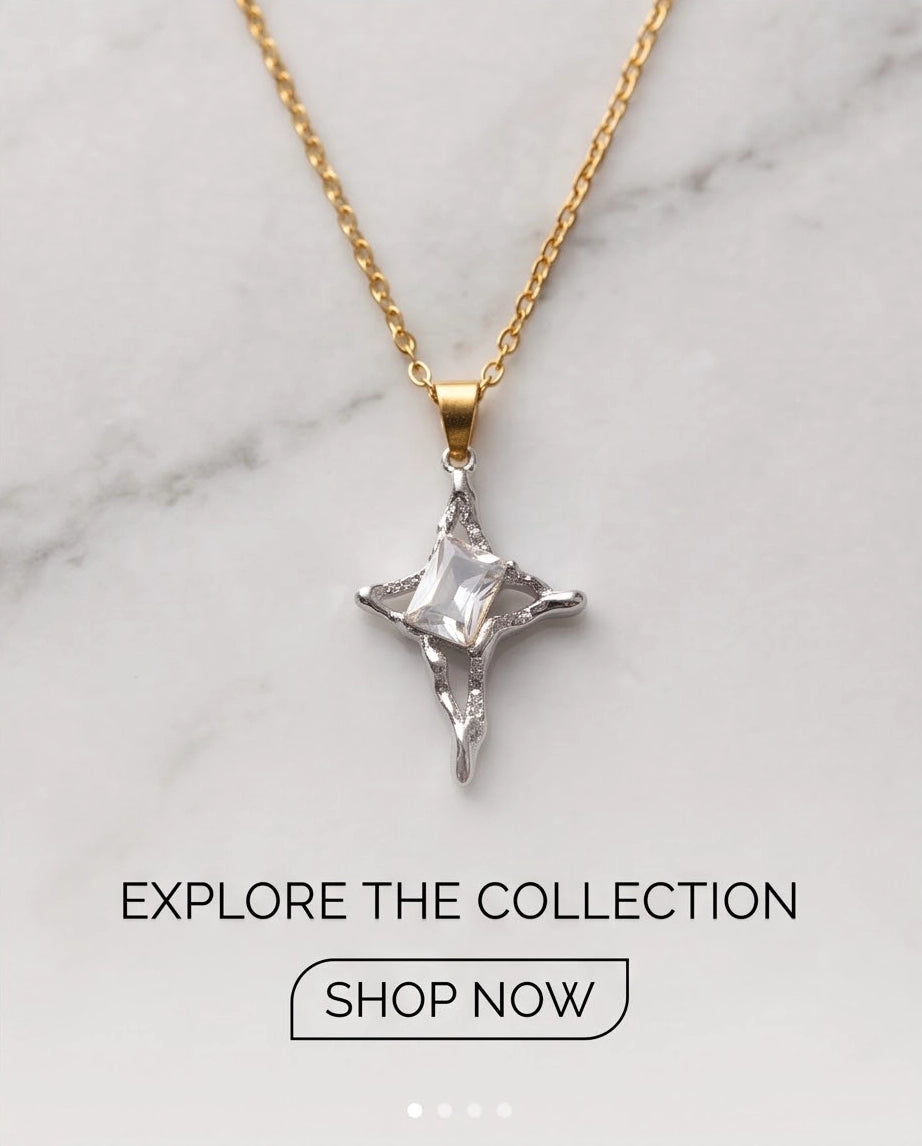Silver Clear Gemstone Gothic Cross Pendant Necklace