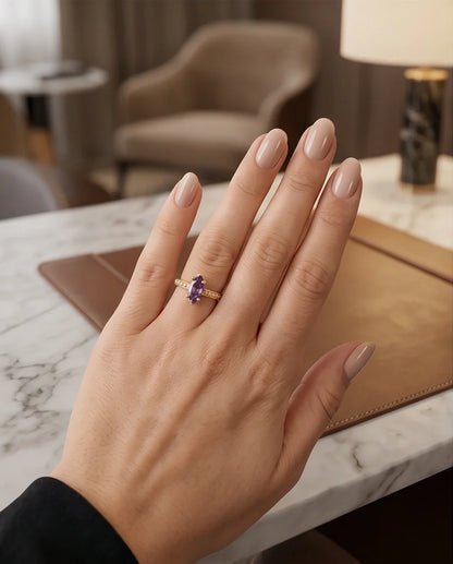 Vintage Gold Marquise Amethyst Filigree Ring