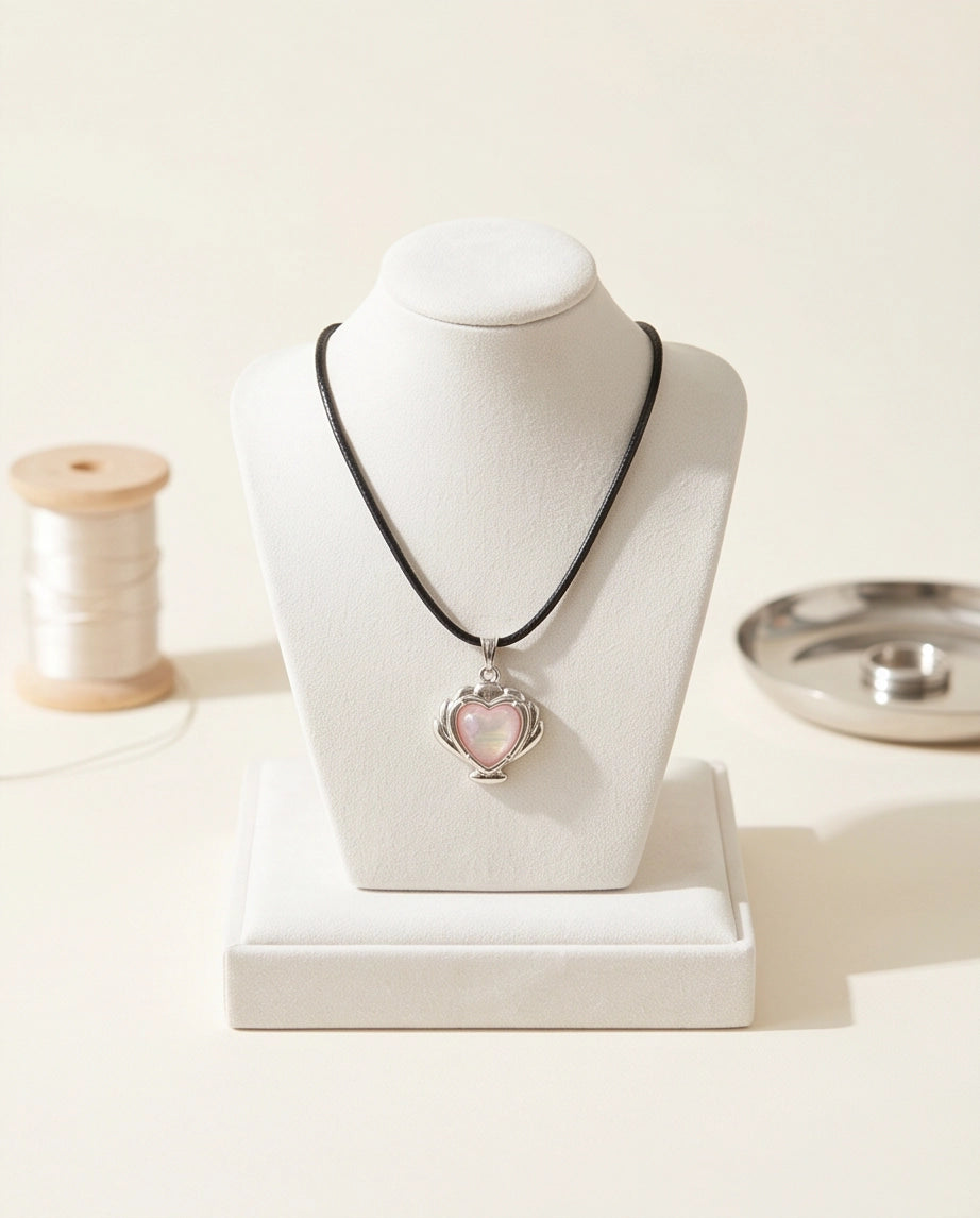 Iridescent Seashell Heart Pendant Necklace